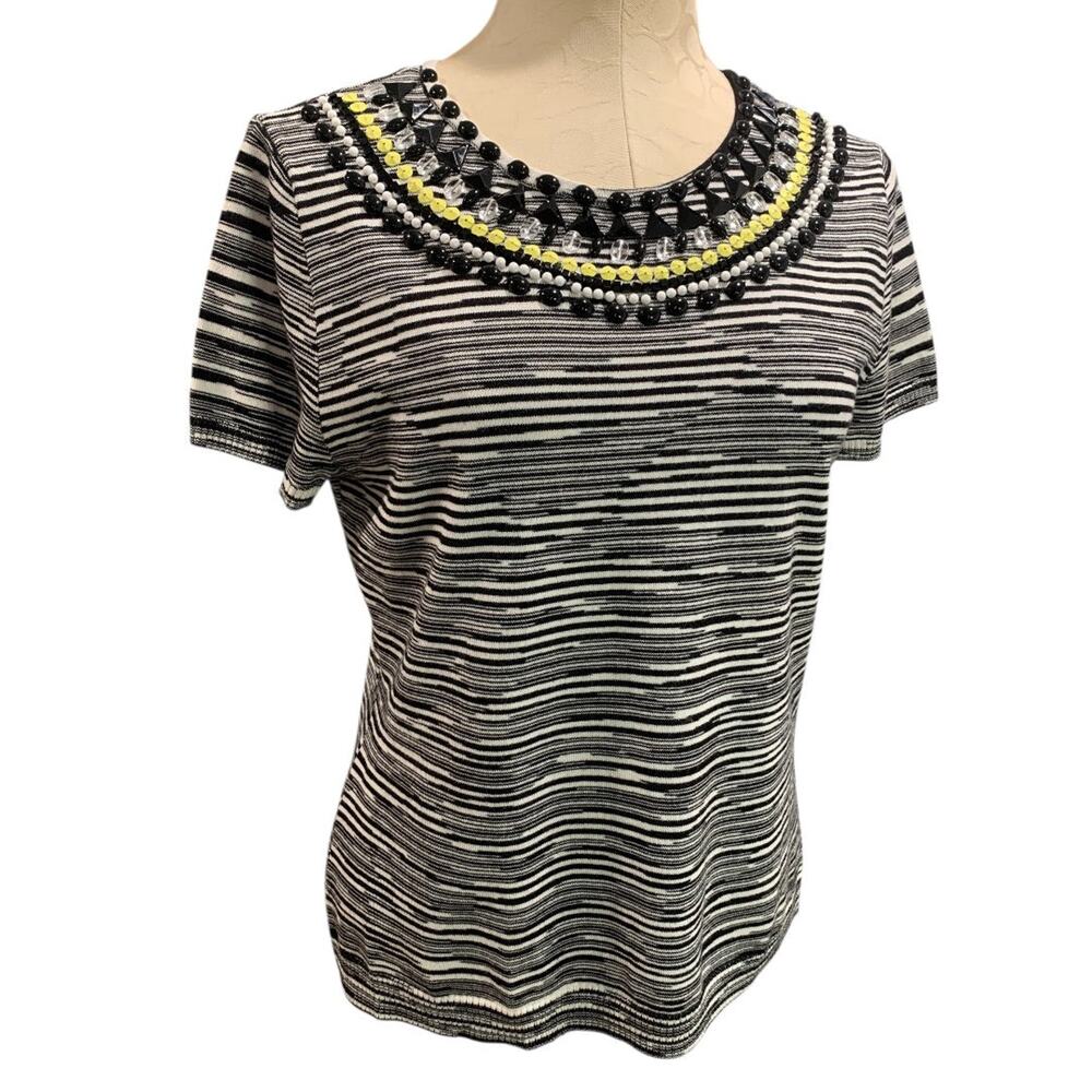 XL Petite Ruby Rd‎ Womens Short Sleeve Sweater Embellished Neckline